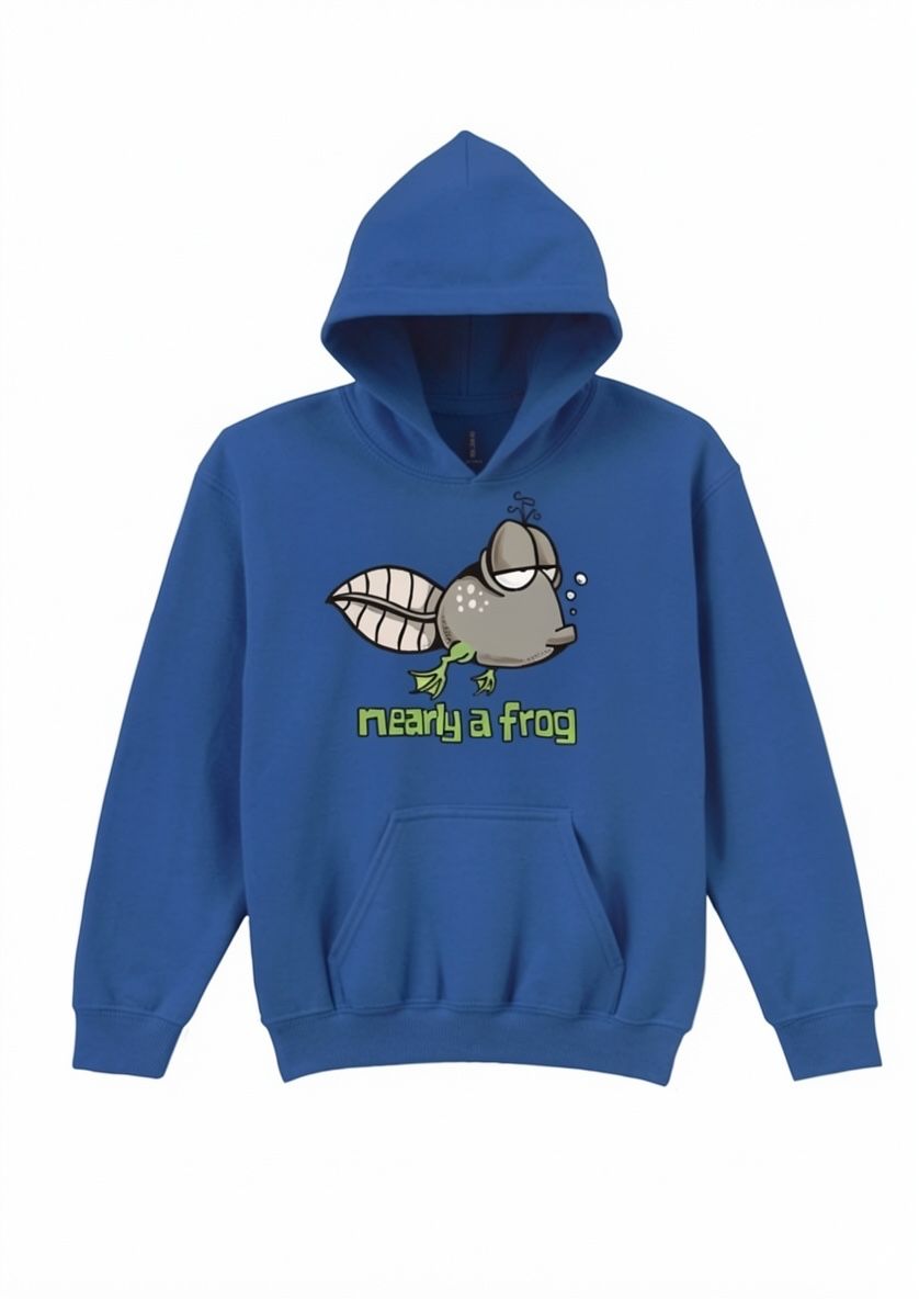 Nearly A Frog Kid’s Hoodie | Funny Frog Hoodie for Kids | Little Flockers®, Colour: Royal Blue, Size: 3/4 26"