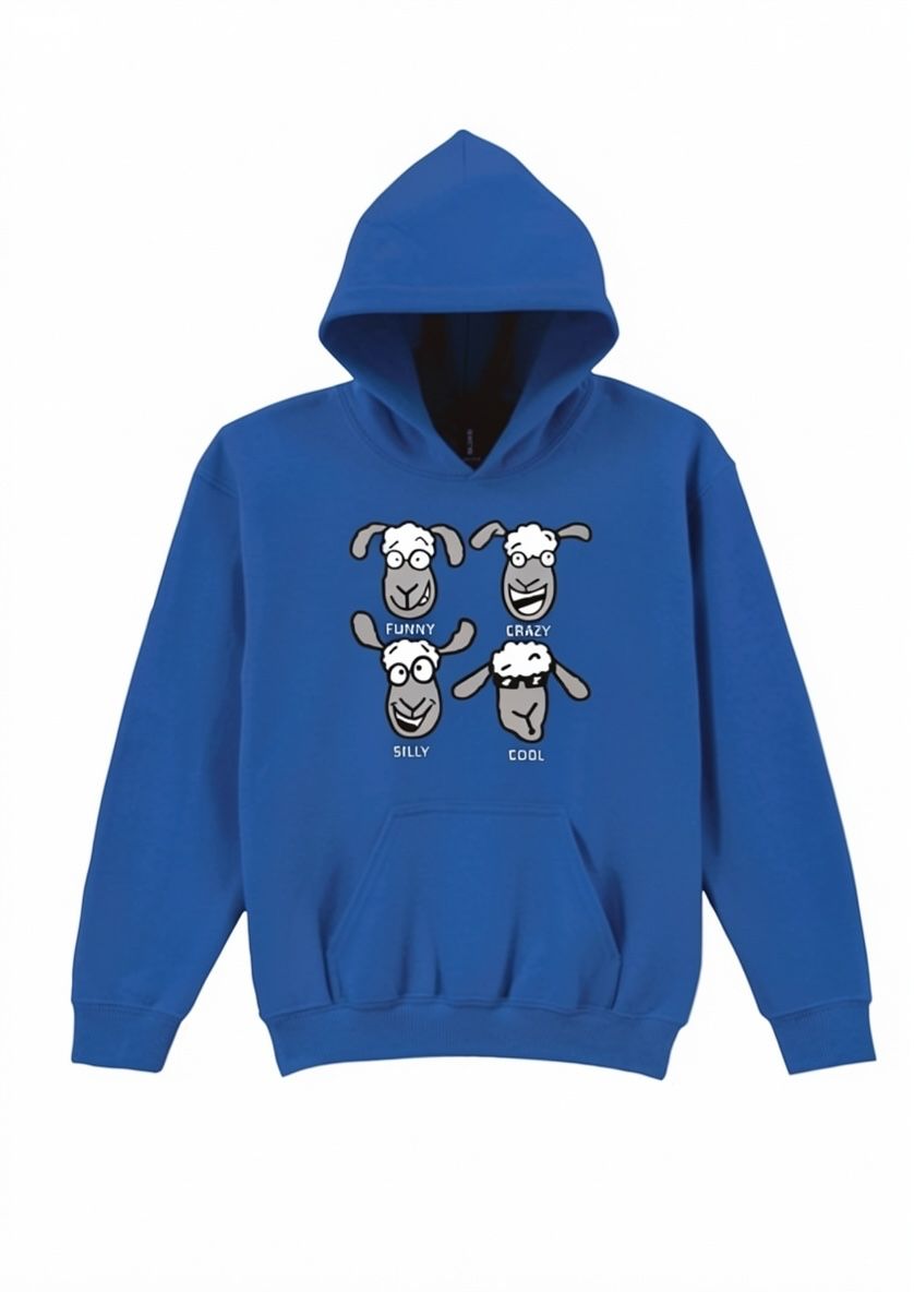 Funny Faces Kid’s Hoodie | Funny Children’s Hoodie | Little Flockers®, Colour: Royal Blue, Size: 3/4 26"
