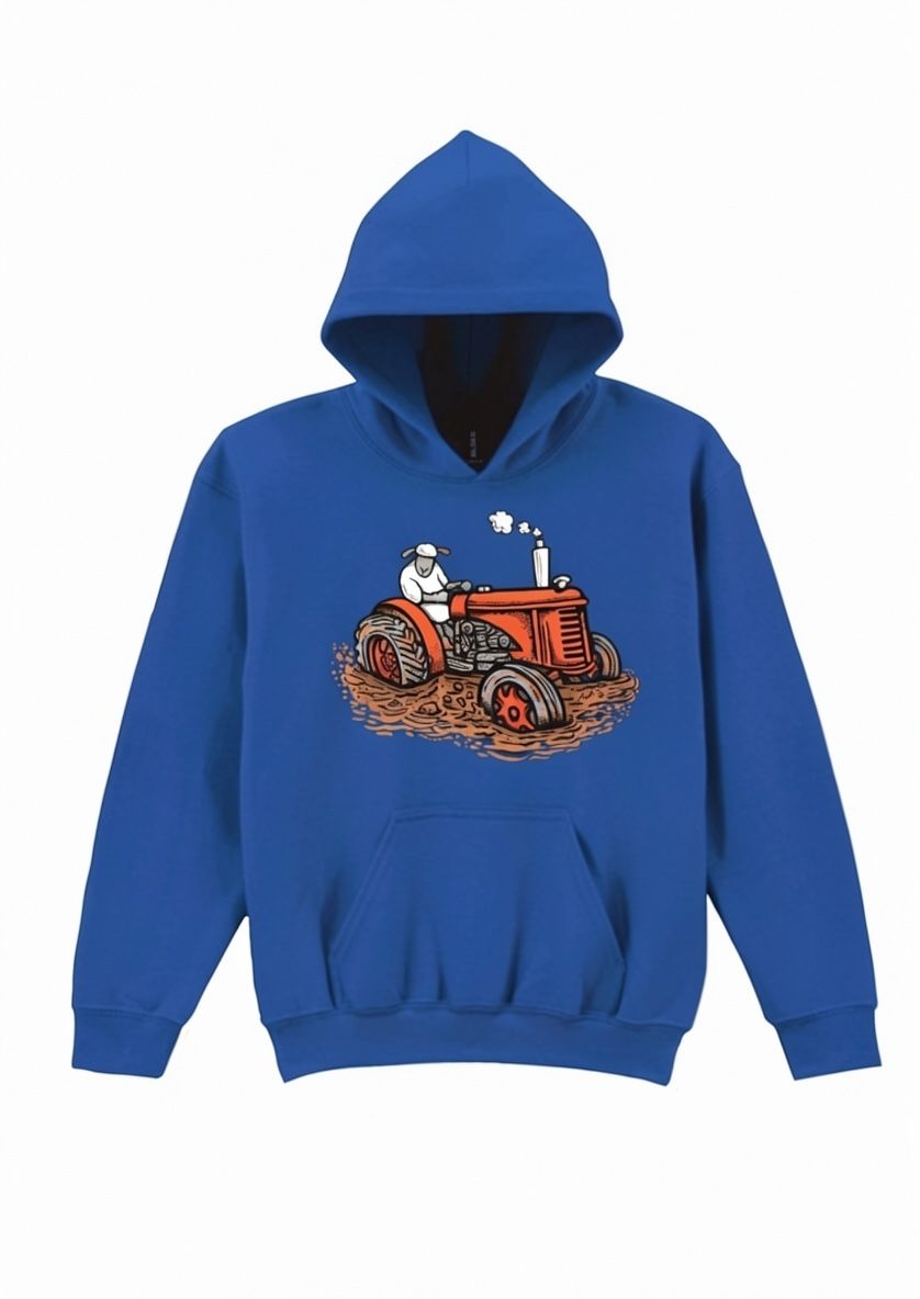 Red Tractor Kid’s Hoodie | Farm &amp; Tractor Hoodie for Kids | Little Flockers®, Colour: Royal Blue, Size: 3/4 26"
