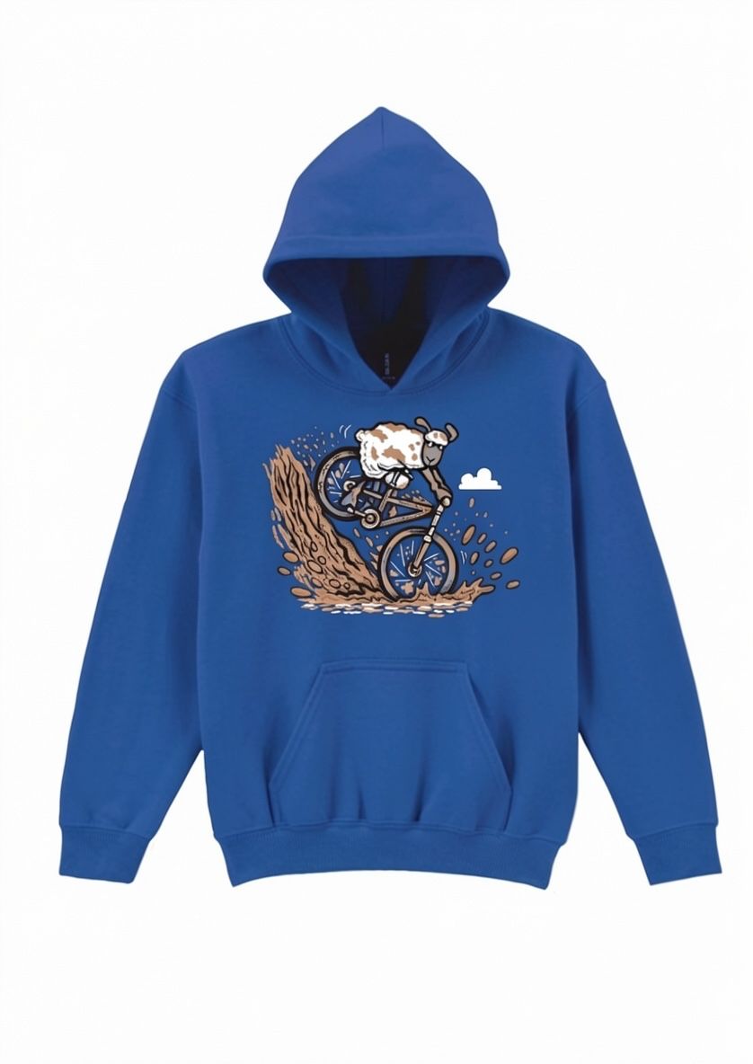 Muddy Kid’s Hoodie | Funny Outdoor Adventure Hoodie | Little Flockers®, Colour: Royal Blue, Size: 3/4 26"