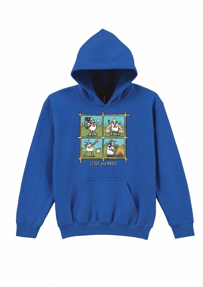 Scout and About Kid’s Hoodie | Outdoor Adventure Hoodie | Little Flockers®, Colour: Royal Blue, Size: 3/4 26"