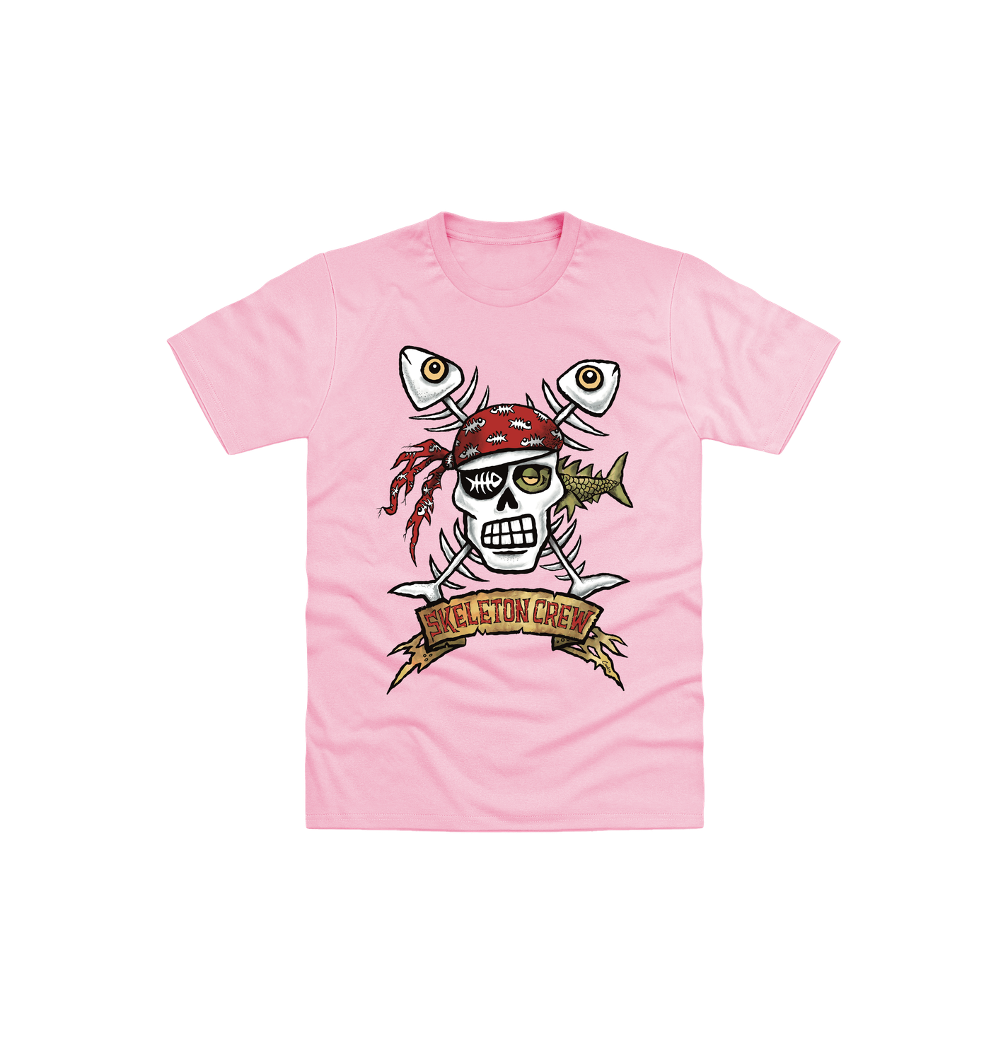 Skeleton Crew Kids T-Shirt | Pirate &amp; Skeleton Tee | Little Flockers®, Colour: Light Pink, Size: 1/2y