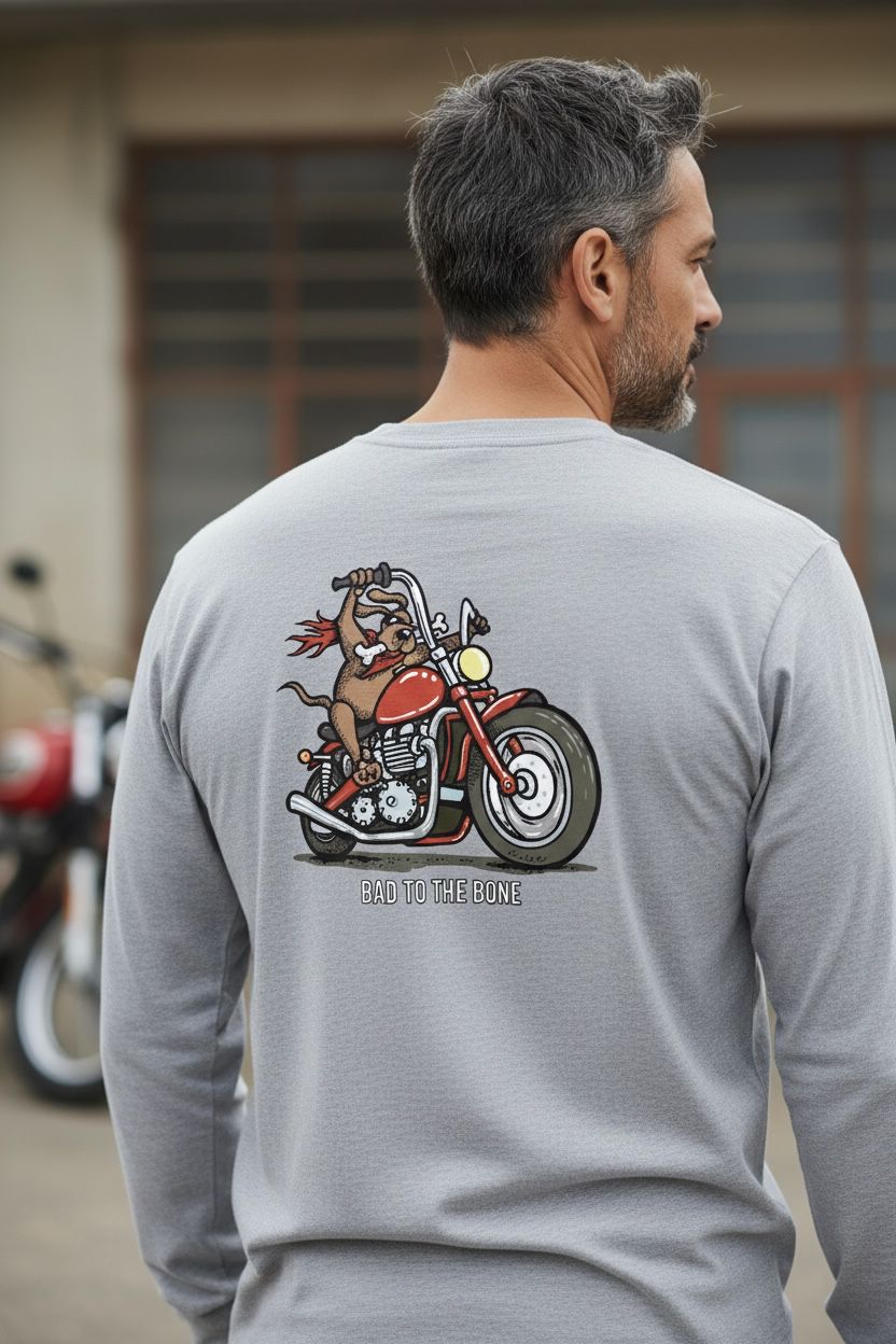Bad To The Bone Crew Neck Sweater | Funny Motorcycle Dog Sweatshirt | Baaad Flockers®