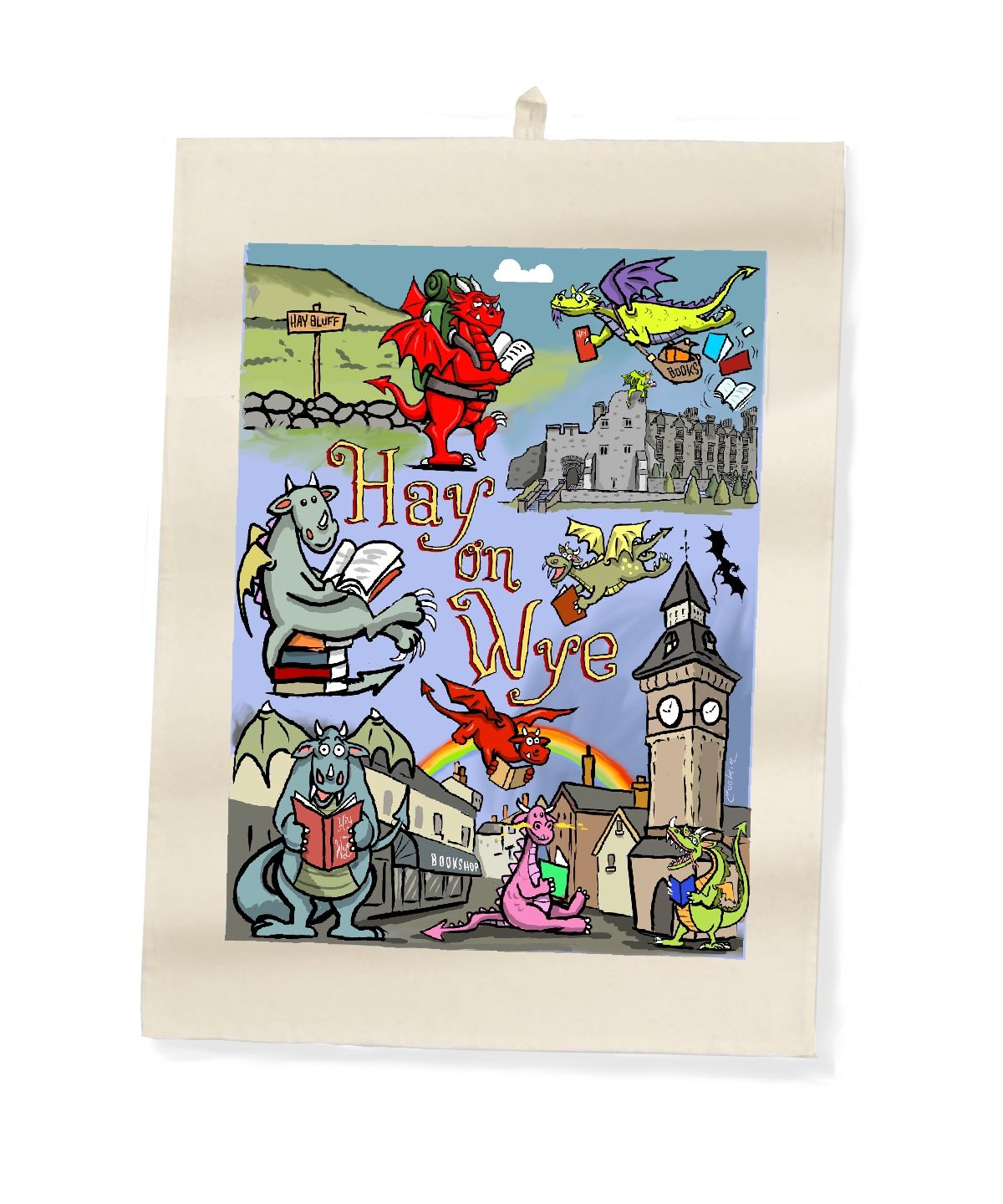 Hay-on-Wye Red Dragon Tea Towel | Funny Welsh Kitchen Gift | Baaad Flockers®