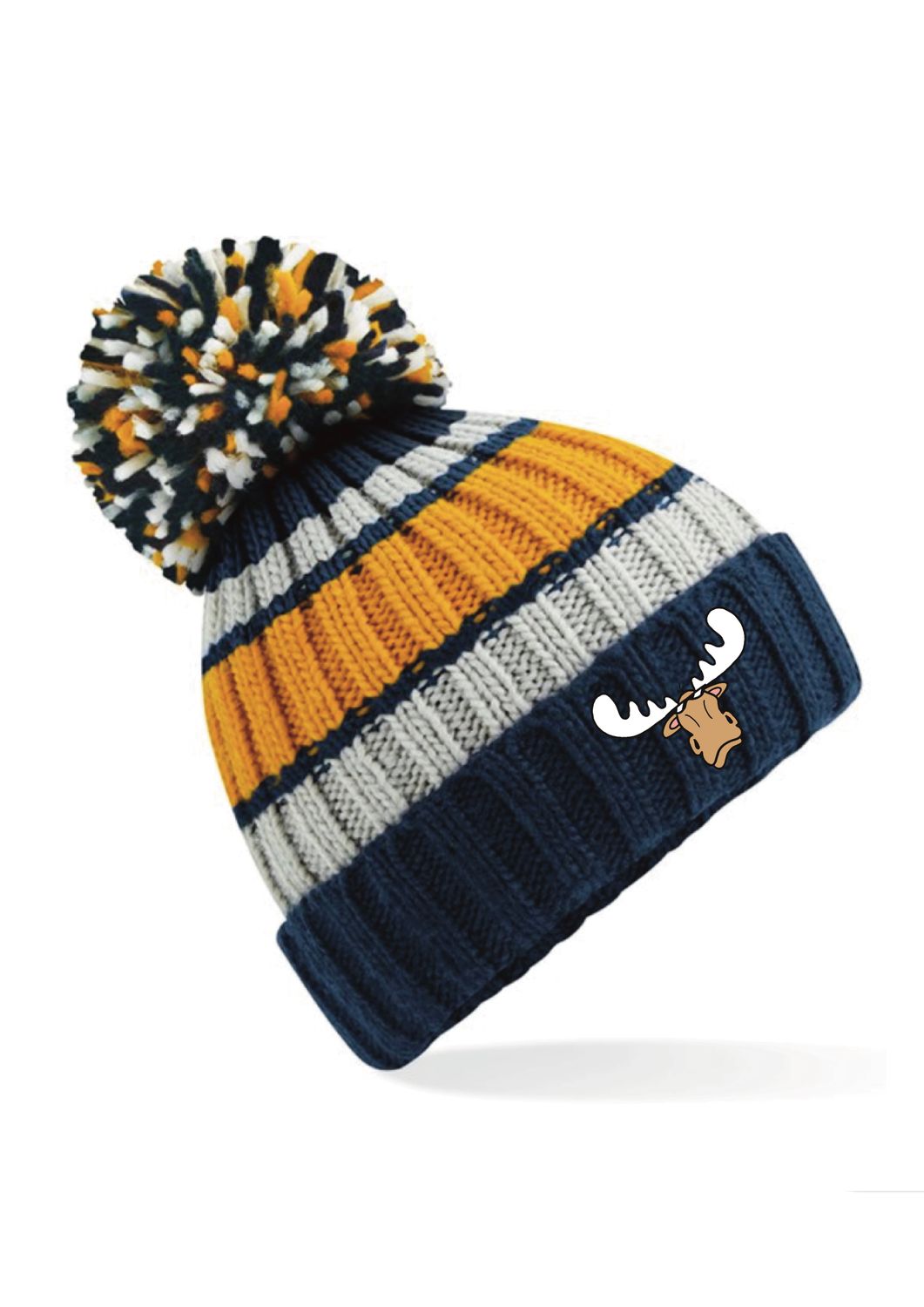 Mad Moose Pom Pom Hat | Heavyweight Wildlife Winter Hat | Baaad Flockers®, Colour: Dijon Blue