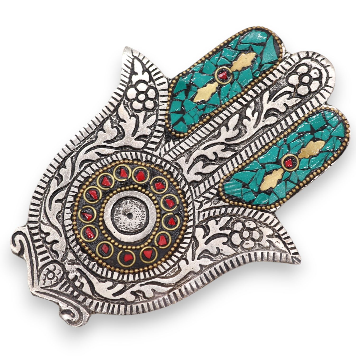 Podstawka z Polerowanego Aluminium 13x5.5cm - Mała Zielona Hamsa