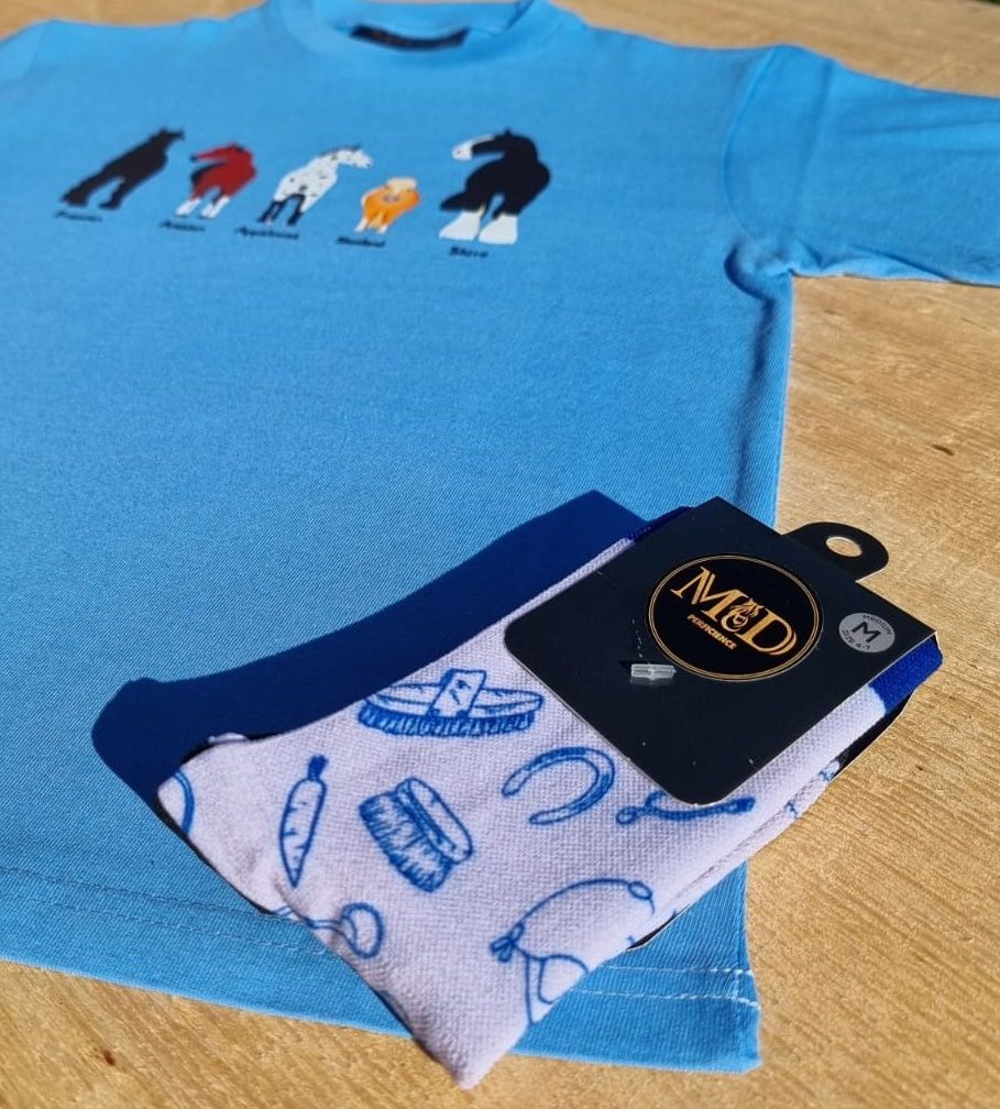 Crew Neck T-shirt with Horse Breed Print