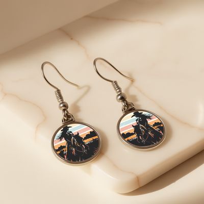Custom Printed Equestrian Round Earrings