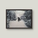 Print Black Stallion in Winter Wonderland