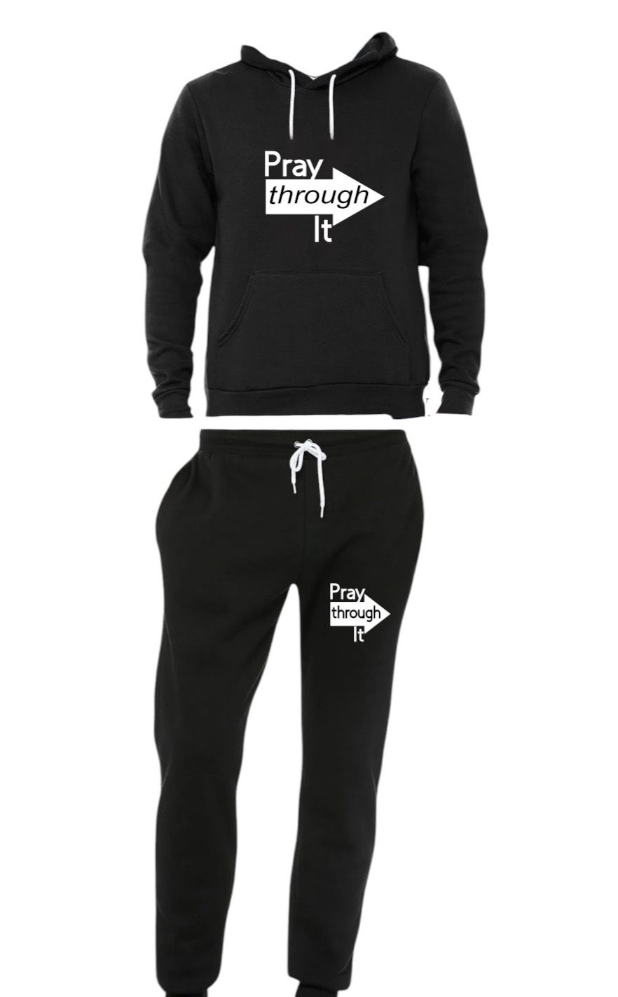 Black Pray Through It Hoodie Set (Unisex)