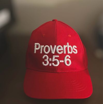 Red Embroidered Baseball Hat Proverbs 3:5-6