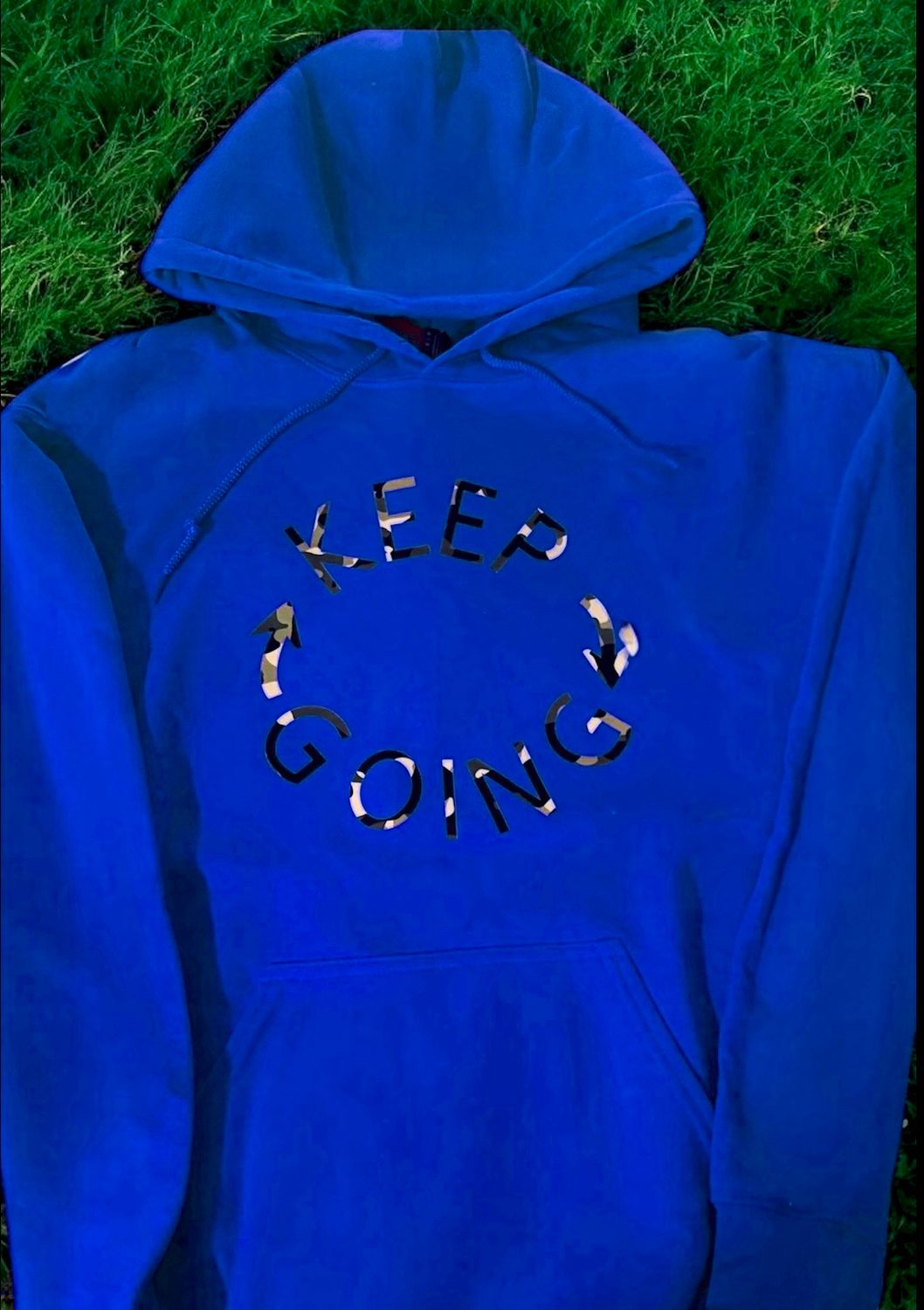 Blue Keep Going Hoodie With Camouflage Print