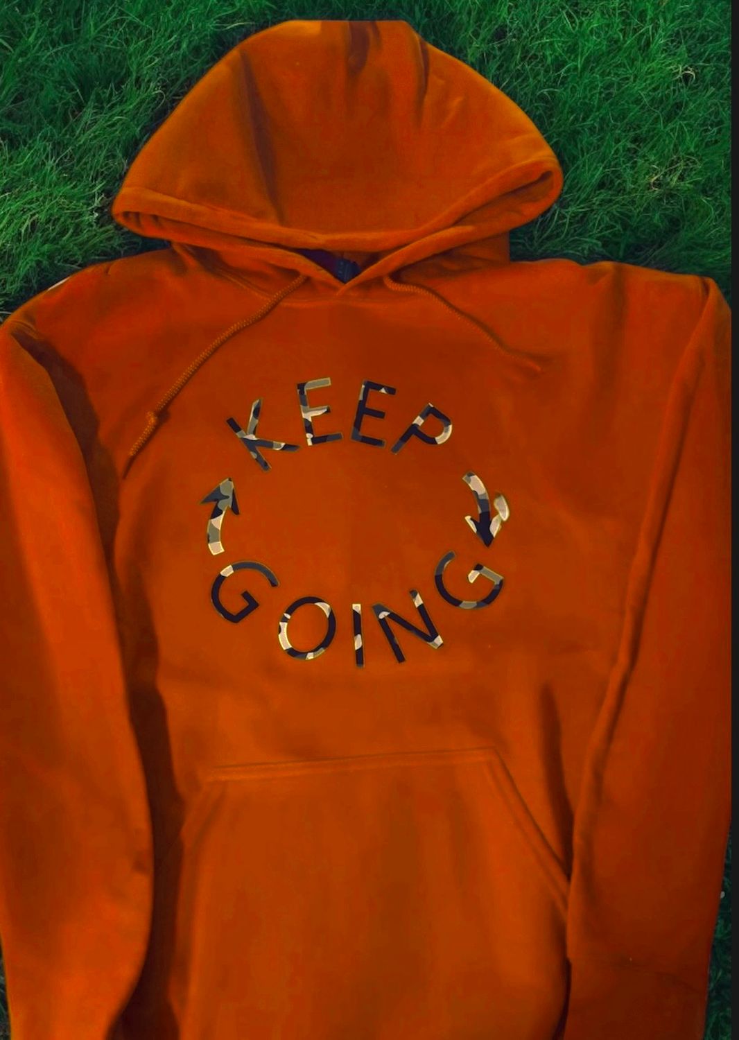 Orange Keep Going Hoodie With Camouflage Print