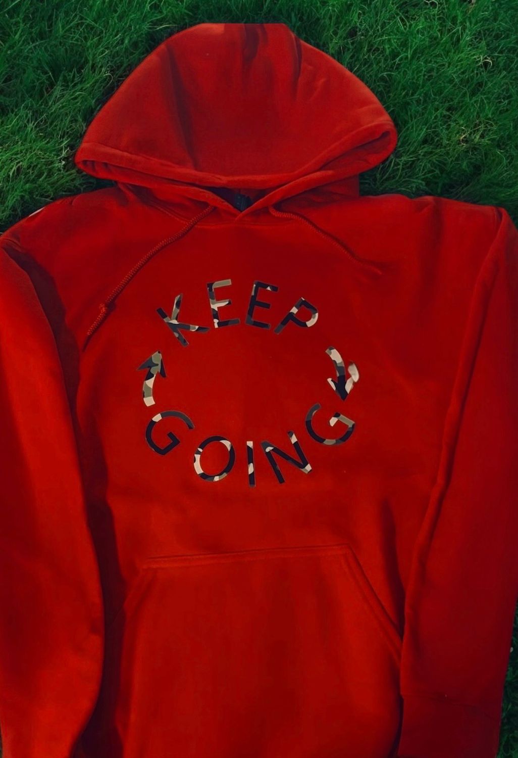 Red Keep Going Hoodie With Camouflage Print