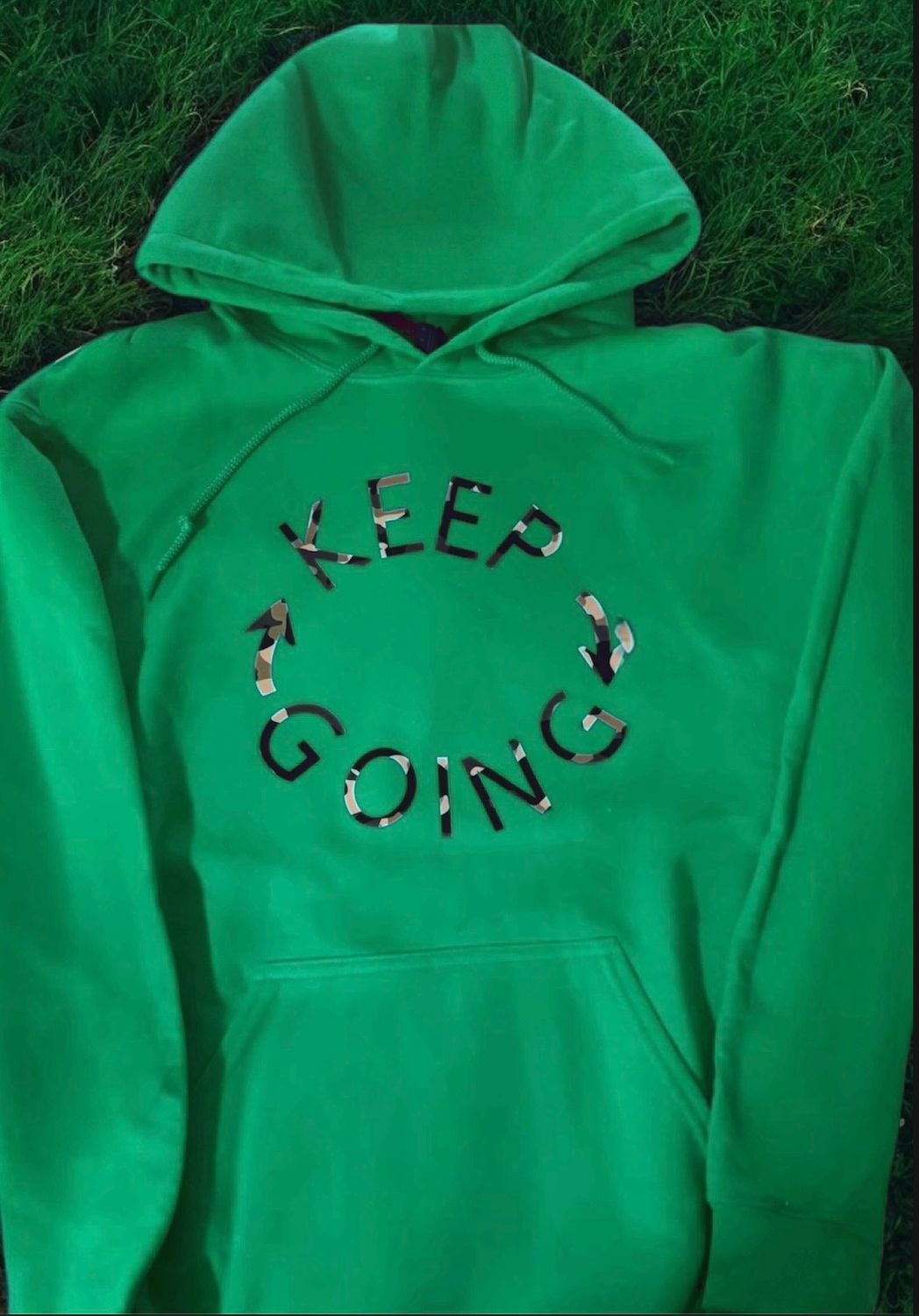 Teal Keep Going Hoodie With Camouflage Print