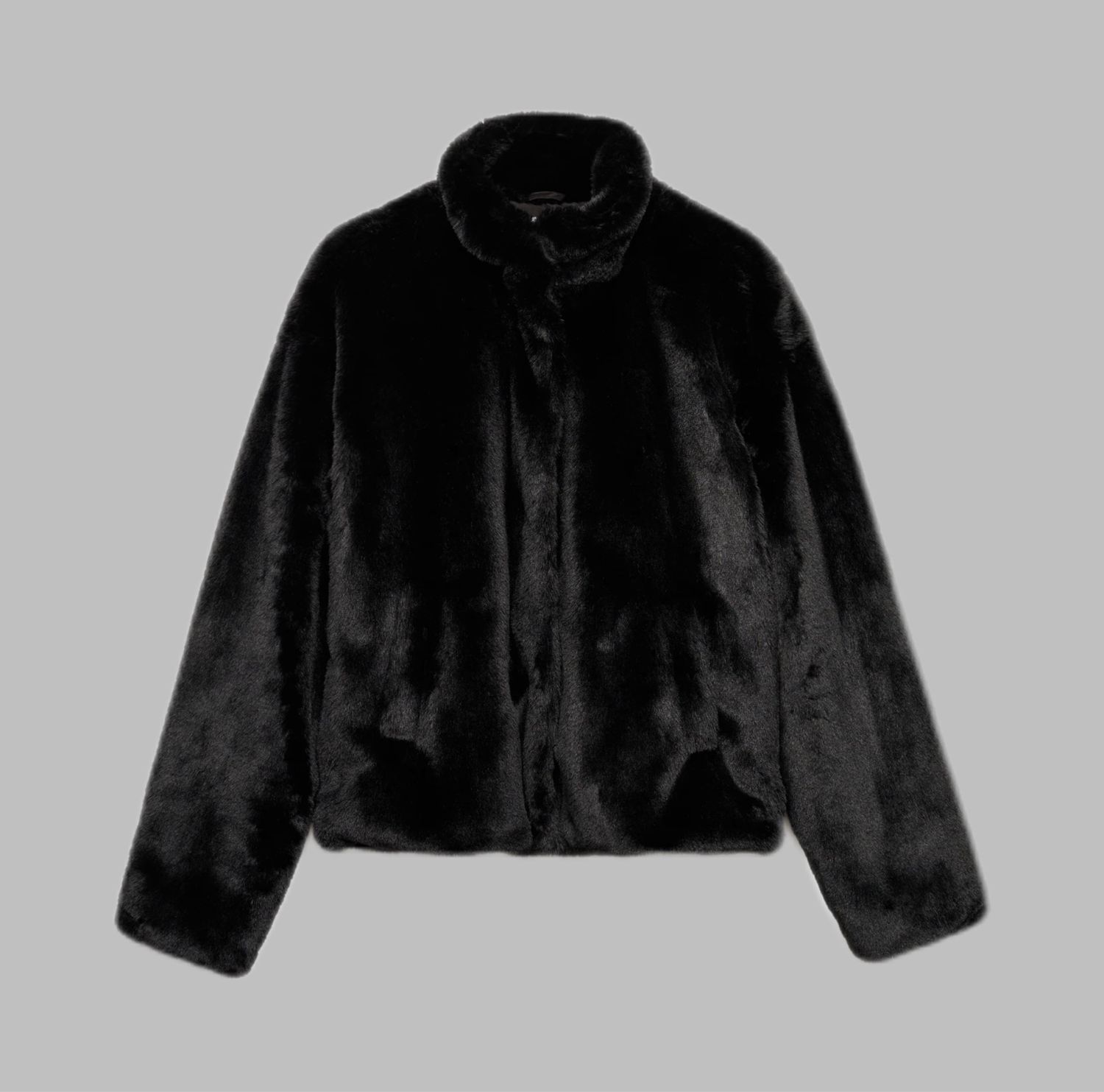 Black crop fur jacket