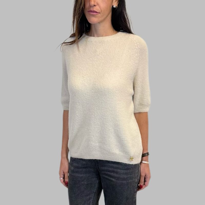 Crew neck sweater in wool and alpaca blend
