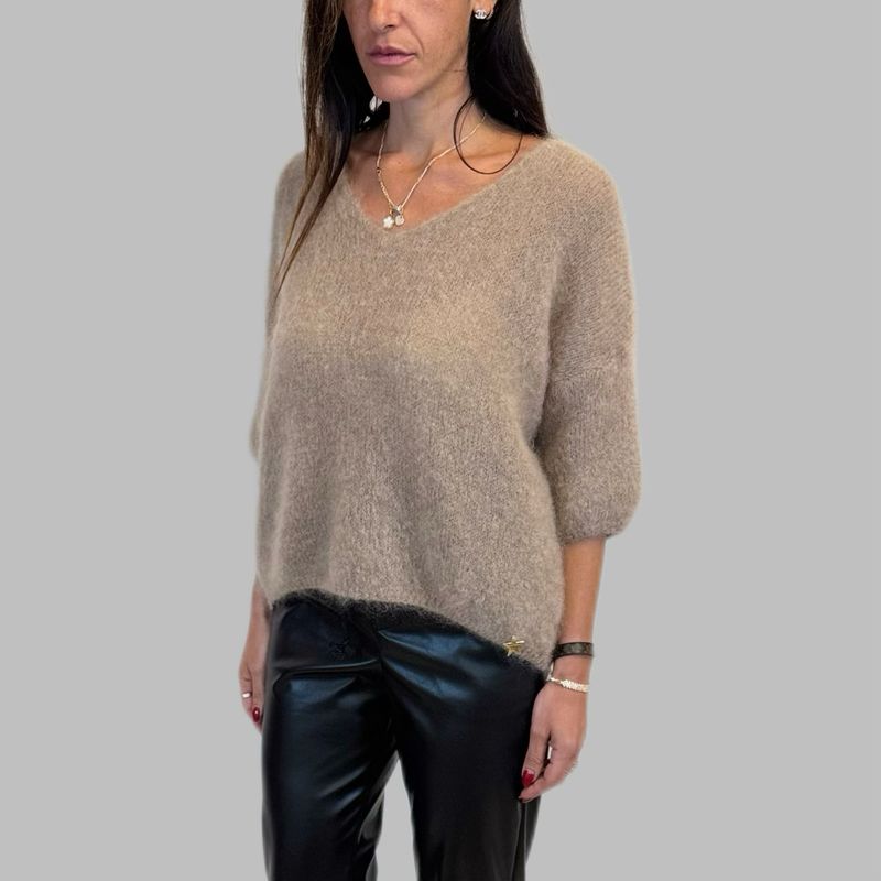 V-neck sweater in mohair