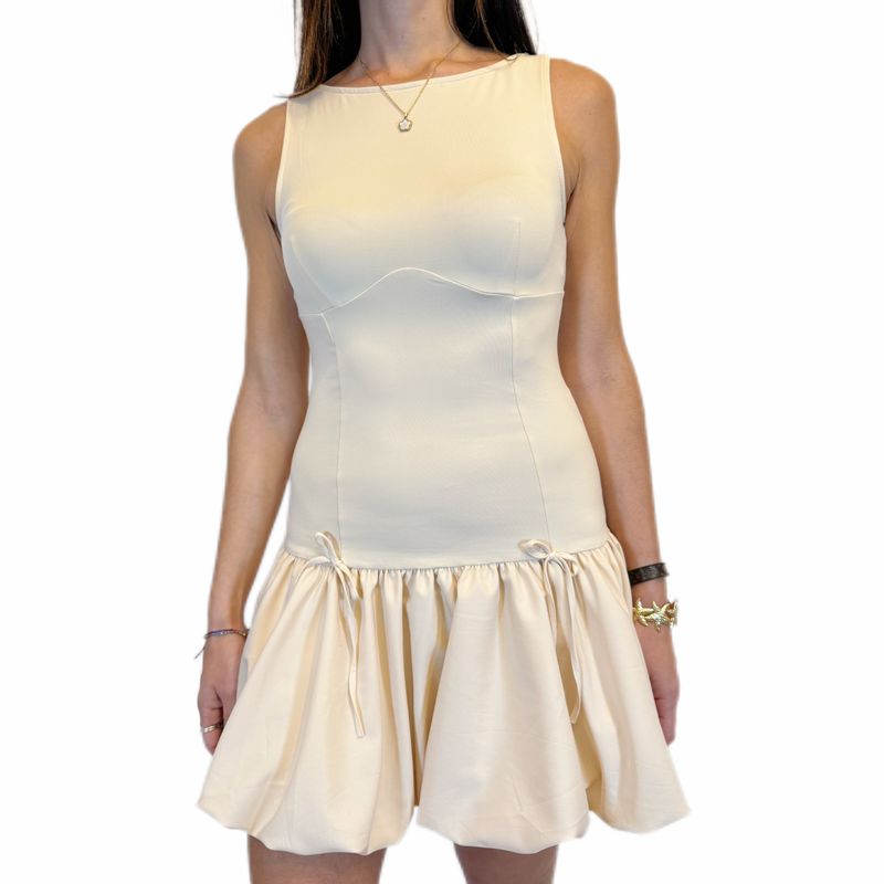 Abito Elegante con Gonna a Balze – Beige