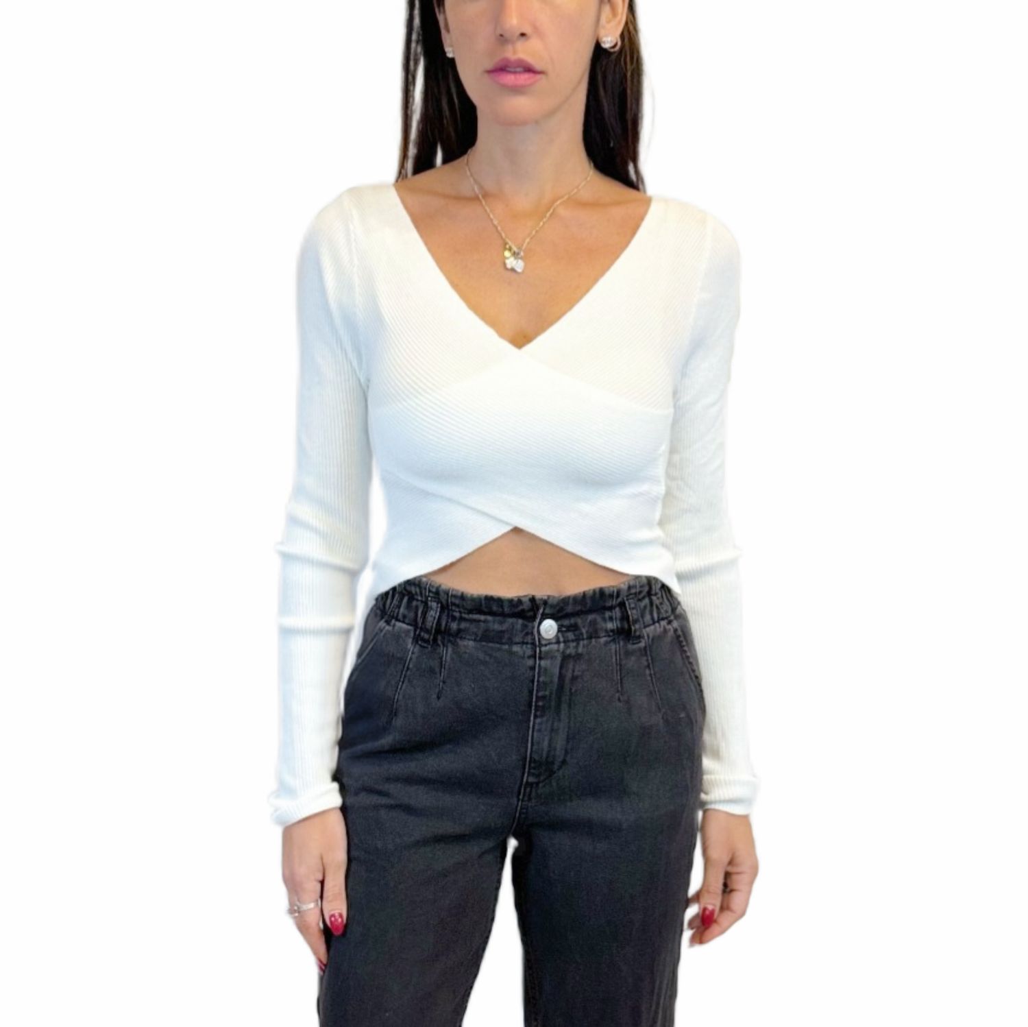 Cropped crossover sweater