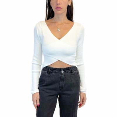 Cropped crossover sweater