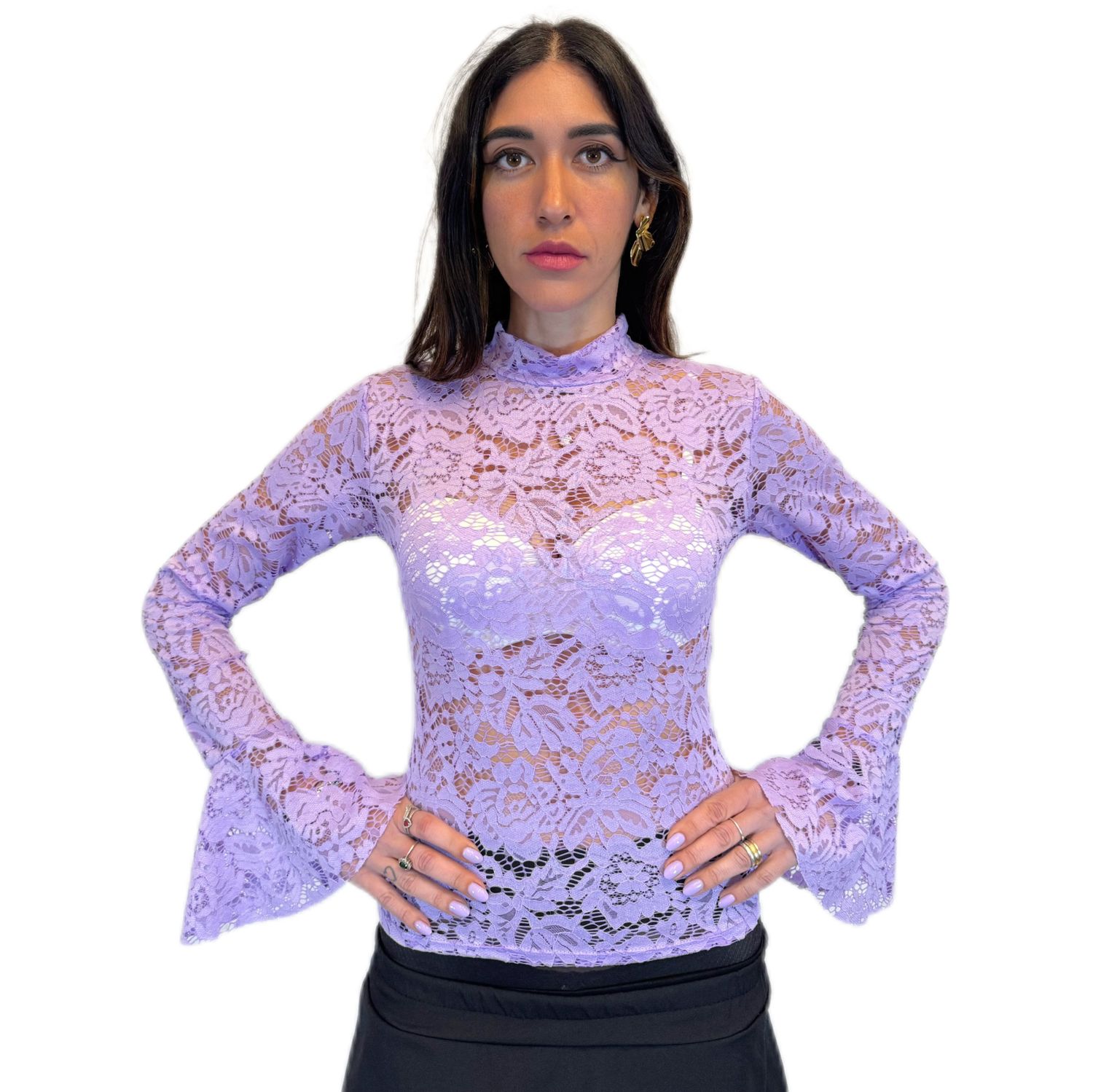 Maglia in pizzo a maniche lunghe