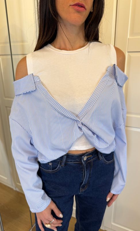 Camicia Cloe Canottiera celeste a righe