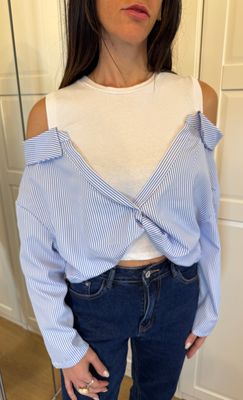 Camicia Cloe Canottiera celeste a righe