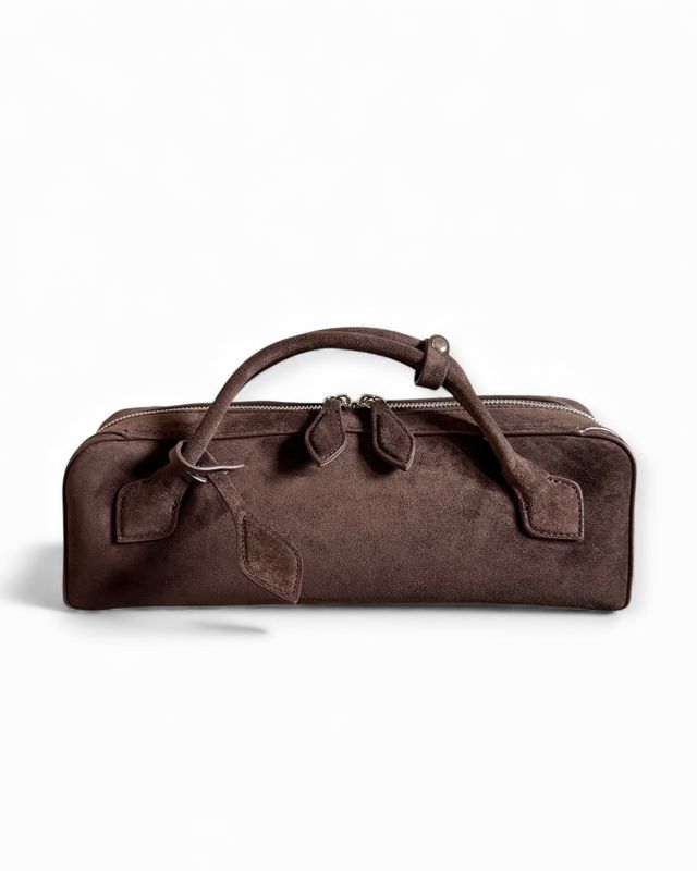 LA LONGUE – Dark Brown Suede Leather (Short Handles) LA LONGUE – Dark Brown Suede Leather (Short Handles)