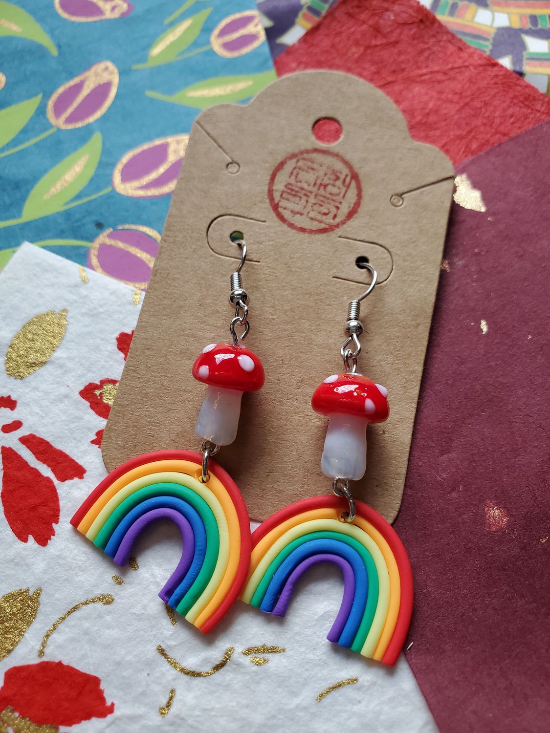 Rainbow Mushroom Earrings