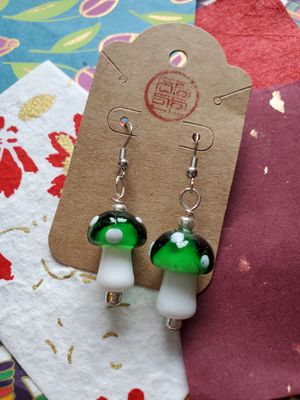 Large Mushroom Dangle Earrings (Green)