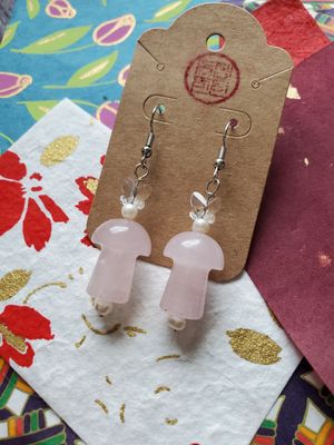 Crystal Butterfly Mushroom Earrings