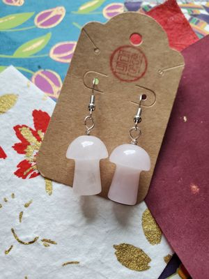 Crystal Mushroom Earrings (Rose Quartz)