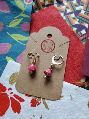 Mini Enamel Mushroom Earrings (Pink)