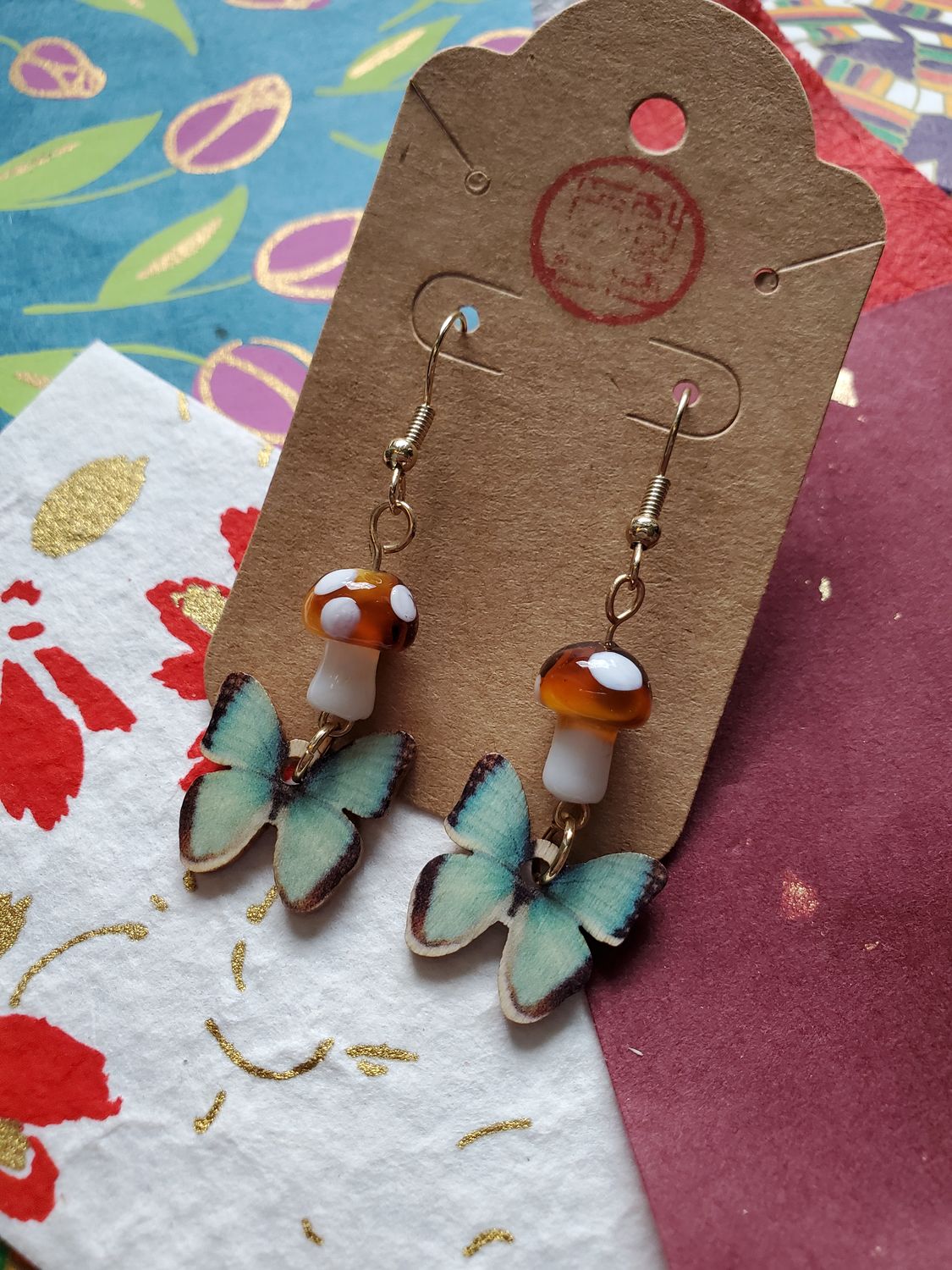 Butterfly Mushroom Earrings (Light Blue)