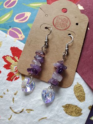 Crystal Heart Dangle Earrings (Amethyst)