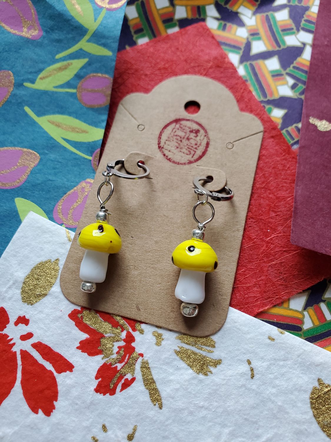 Small Mushroom Dangle Earrings (Yellow)