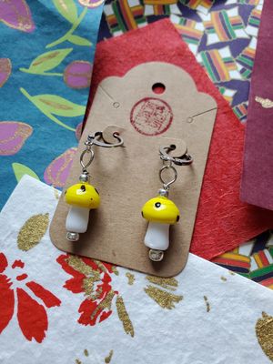 Small Mushroom Dangle Earrings (Yellow)