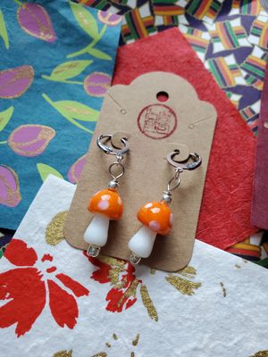 Small Mushroom Dangle Earrings (Orange)