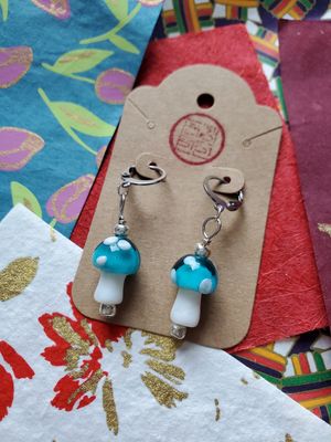 Small Mushroom Dangle Earrings (Blue)