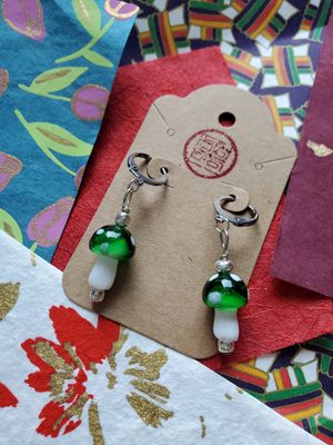 Small Mushroom Dangle Earrings (Green)