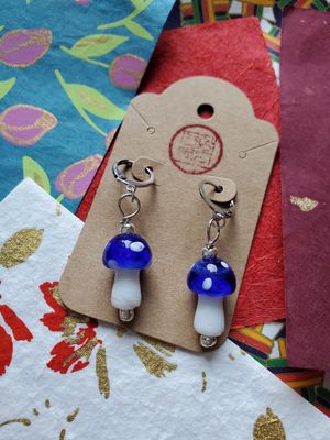 Small Mushroom Dangle Earrings (Cobalt)