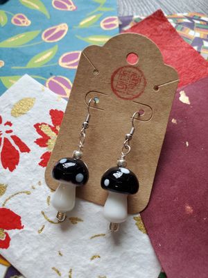 Large Mushroom Dangle Earrings (Black)