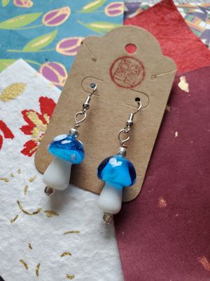 Large Mushroom Dangle Earrings (Blue)