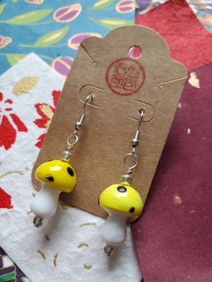Large Mushroom Dangle Earrings (Yellow)