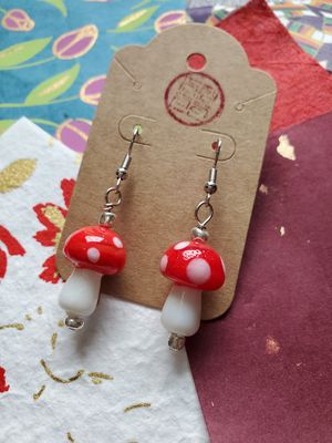 Large Mushroom Dangle Earrings (Red)