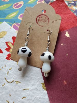 Large Mushroom Dangle Earrings (White)