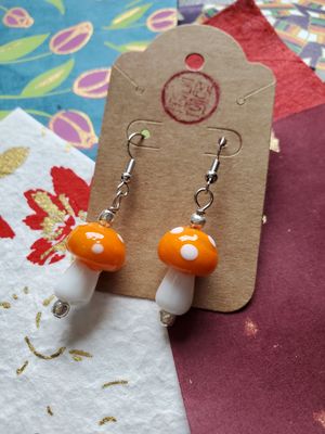 Large Mushroom Dangle Earrings (Orange)