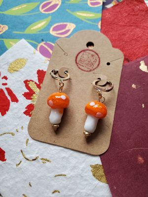 Small Mushroom Dangle Earrings (Orange)