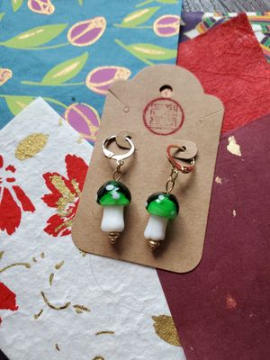 Small Mushroom Dangle Earrings (Green)